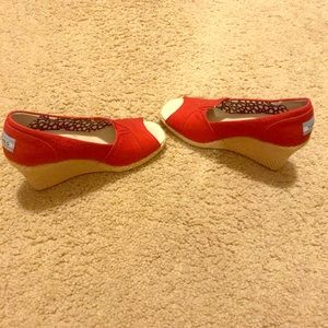 TOMS peep toed espadrille wedge